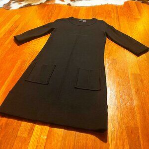 Club Monaco Black Merino Wool Knit Shift Dress Pockets M